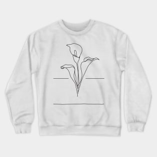 Lily Flowers Line Drawing - Black Crewneck Sweatshirt